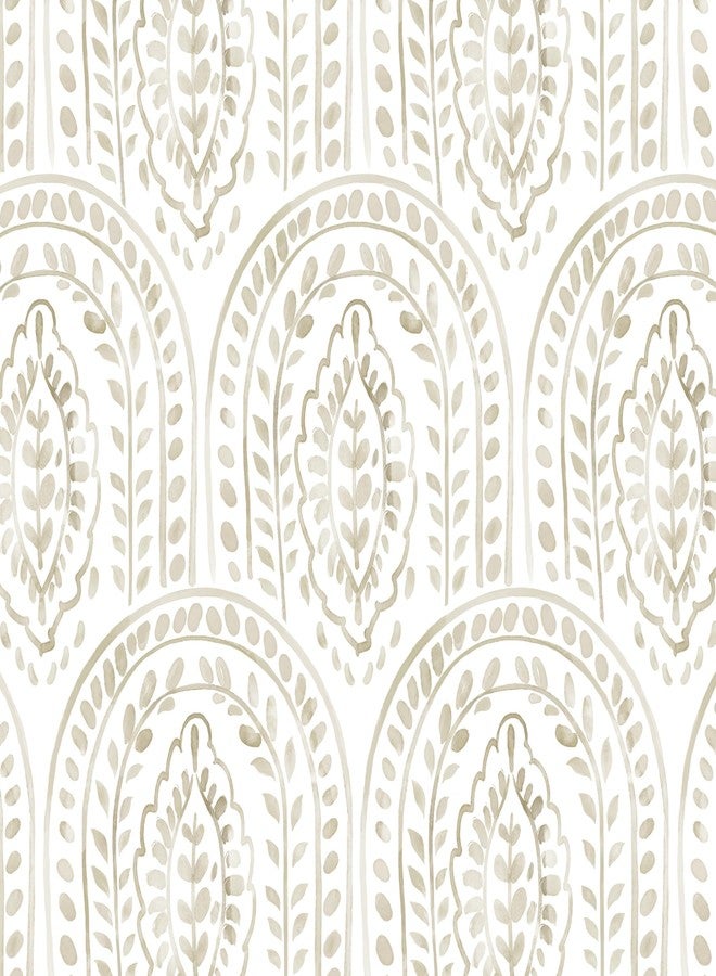 Micpolo Boho Peel and Stick Wallpaper Removable Wall Paper Neutral Contact Paper Removable Peel and Stick Brown and White Self-Adhesive Wallpaper for Bathroom Bedroom Kitchen Wall Decor 17.3" x 118" - Image 1